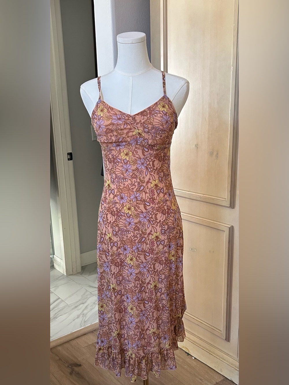 Floral Slip Midi Dress in Dusty Rose Floral Print